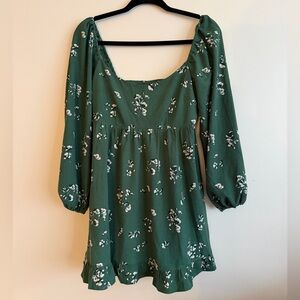Abercrombie & Fitch Forest Green Floral Square-Neck Dress